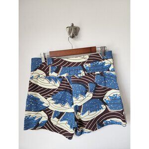 Doreen Mashika abstract blue brown geo print shorts 10